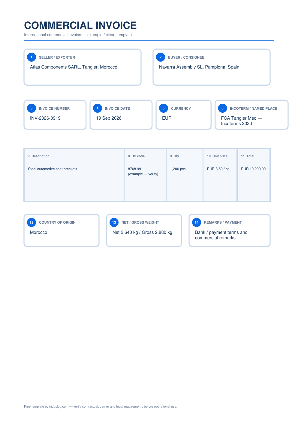 Commercial invoice preview